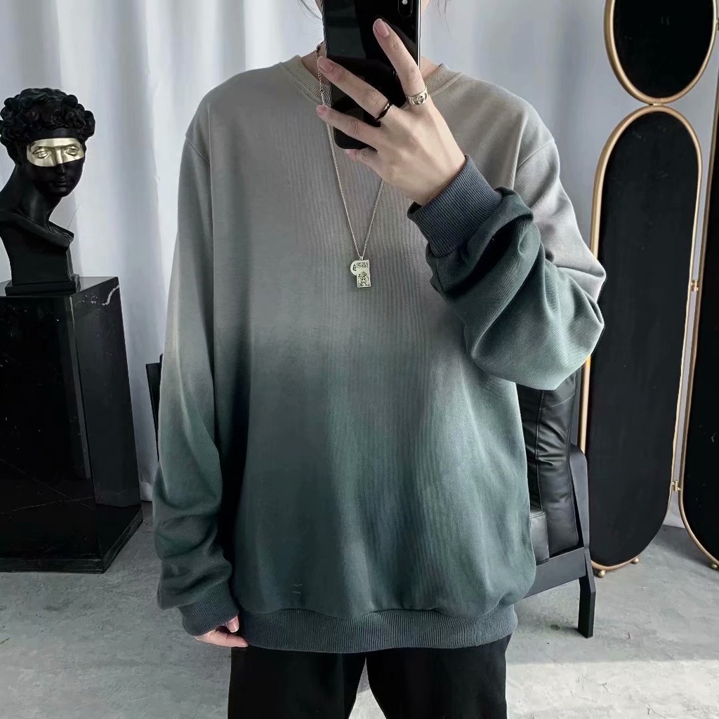 Áo sweater cổ tròn dáng rộng màu gradient phong cách retro hàn quốc cho nam giới