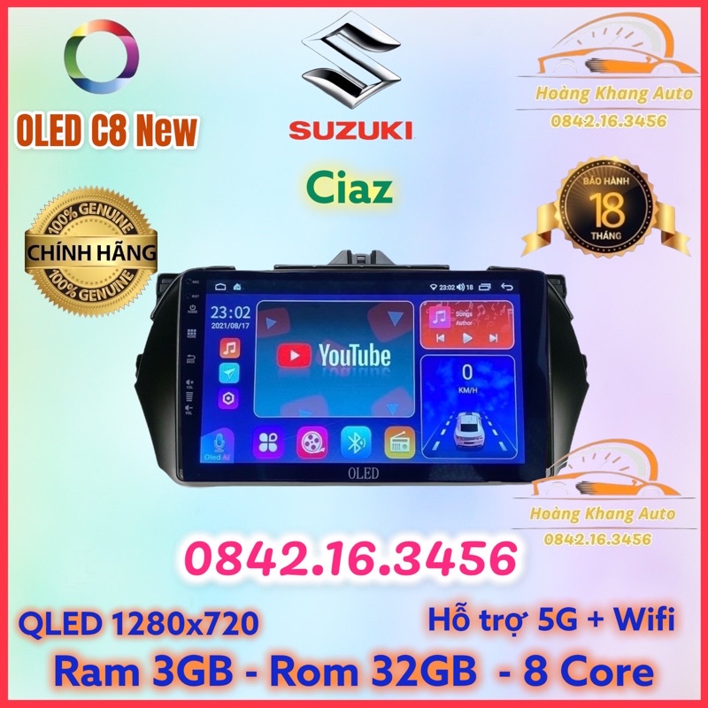 Màn hình android OLED C8 New theo xe Ciaz  kèm dưỡng và jack nguồn zin theo xe