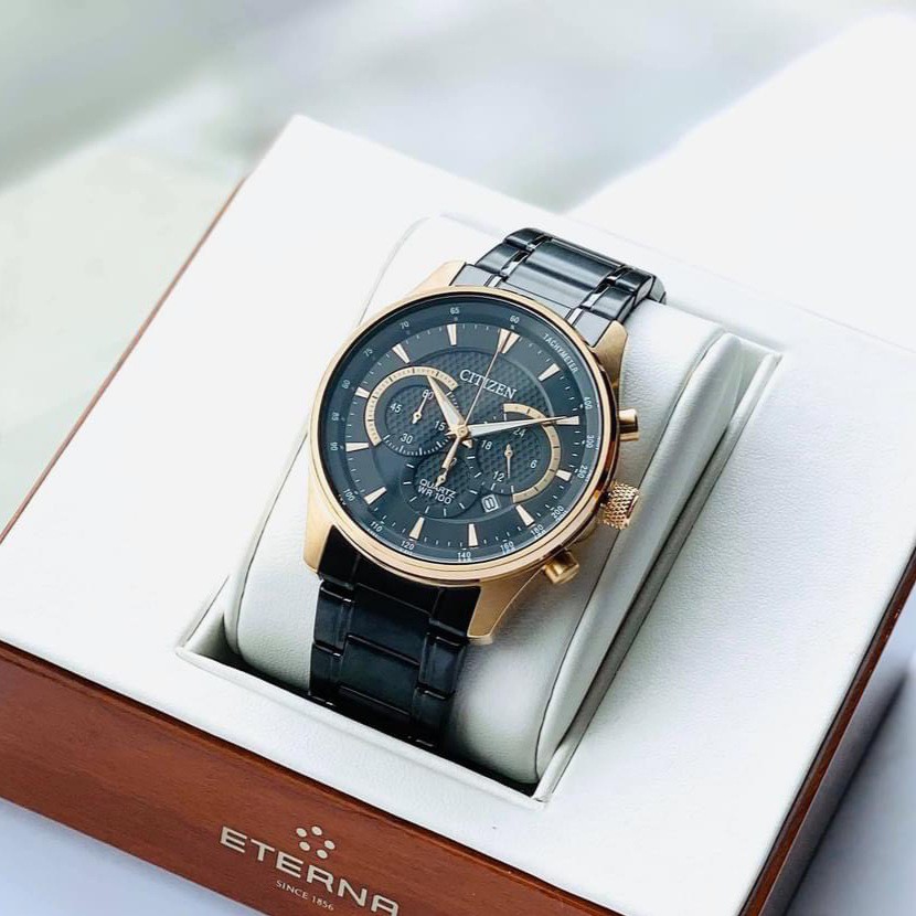 Đồng hồ Nam chính hãng Citizen Quartz AN8196-55E Mặt đen,Lịch ngày-Máy Pin-Dây kim loại cao cấp-Size 42mm