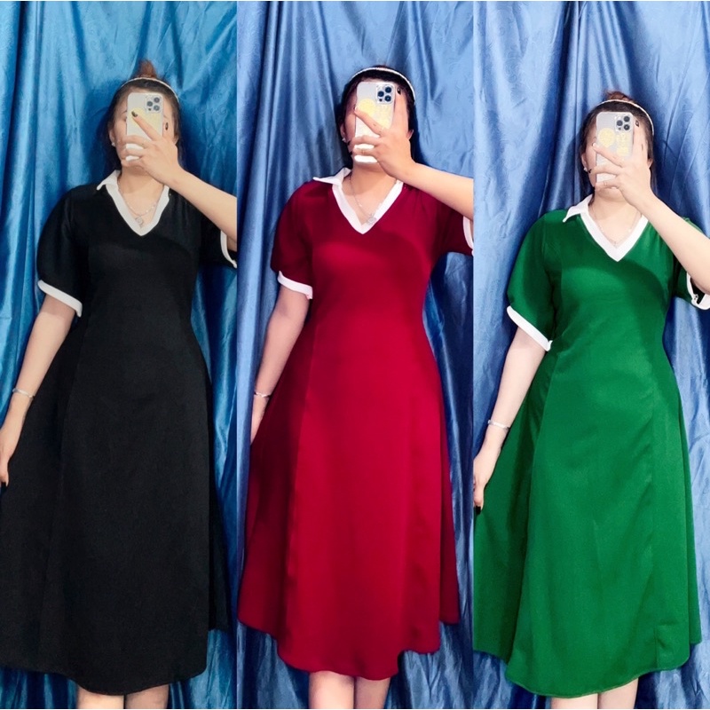 Đầm maxi cổ V Big size  ngoại cỡ phối trắng Cổ V siêu xinh