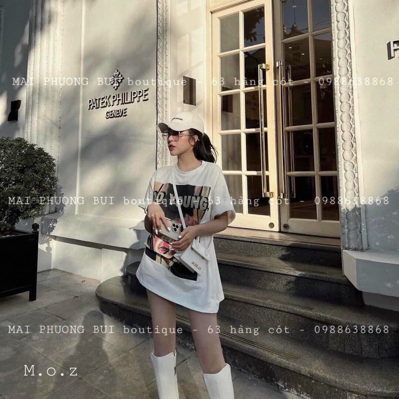 Áo thun unisex from rộng + Áo phông cổ tròn hình in cô gái siêu hot