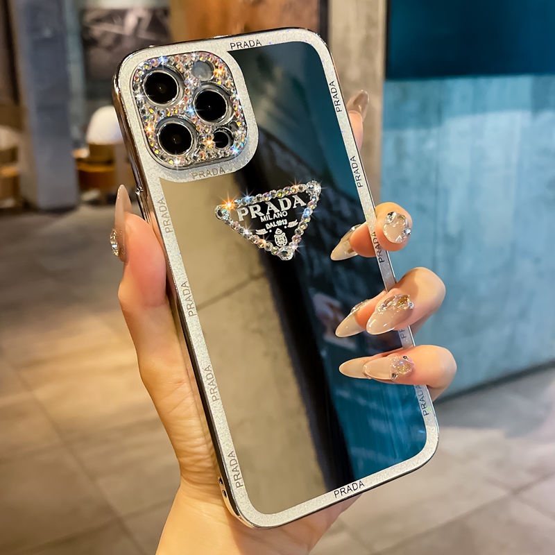 Ốp Điện Thoại Tráng Gương Hình Tam Giác Đính Đá Lấp Lánh Cho iPhone 13 pro Max 14 Plus 12 11 XS Max X XR