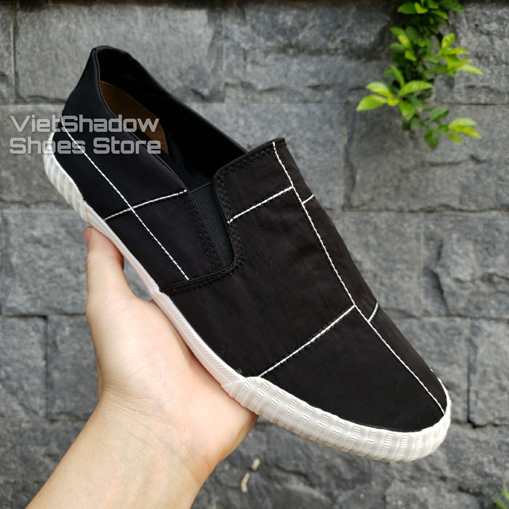 Slip on nam cao cấp BAODA - Bao độc, bao đẹp - Chất liệu vải gió 4 màu đen full, đen trắng, xám và khaki - Mã 9070