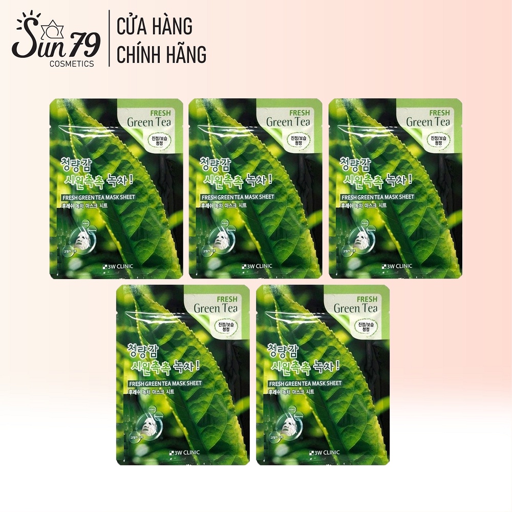 Combo 5 mặt nạ chiết xuất trà xanh 3W Clinic Fresh Green Tea Mask Sheet 23ml X 5