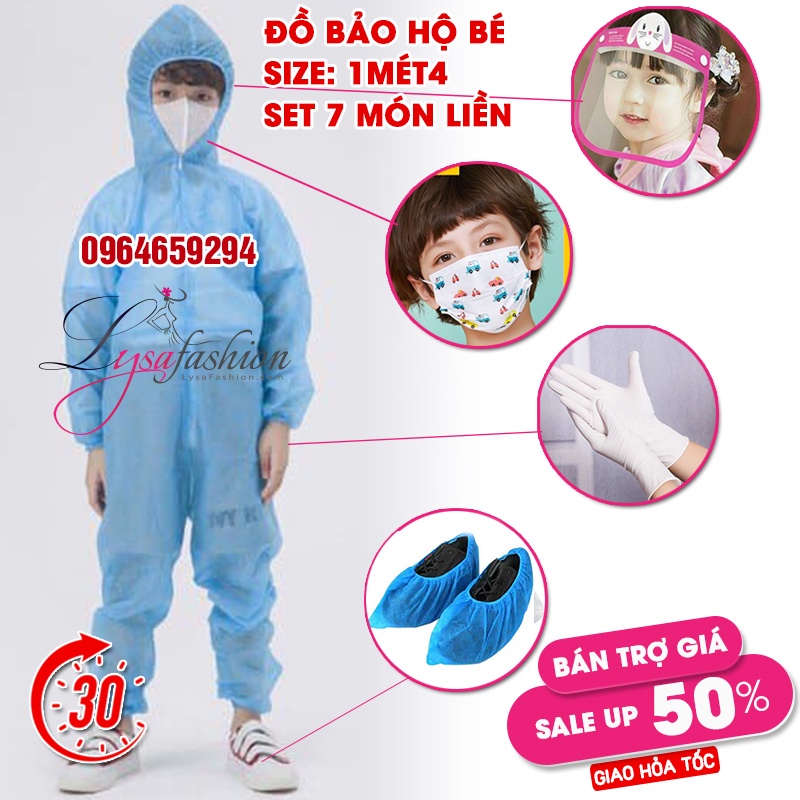 Đồ bảo hộ y tế 4 món 7 món, đồ bảo hộ chóng dịch người lớn và đồ bảo hộ trẻ em