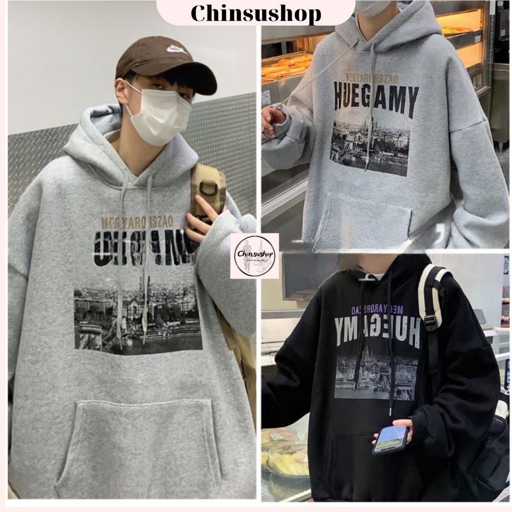 Áo Hoodie Nỉ Bông HUEGAMY Unisex, Áo Nỉ Bông Dáng Thụng Dây Rút 2 Màu 2022