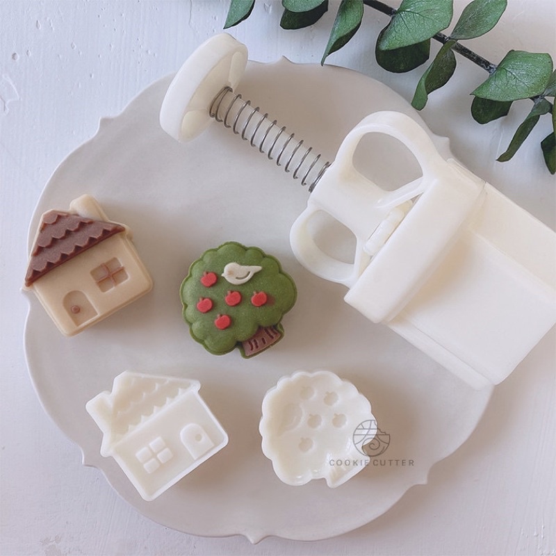 bộ khuôn lò xo 50 gam ngôi nhà và cây làm bánh trung thu