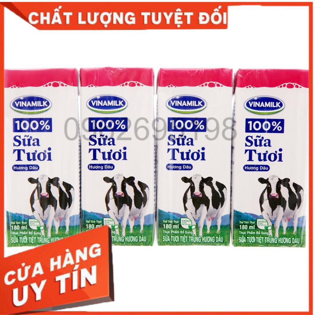 [HÀNG SẴN] Lốc 4 hộp Sữa tươi tiệt trùng Vinamilk Hương dâu 180ml/ hộp