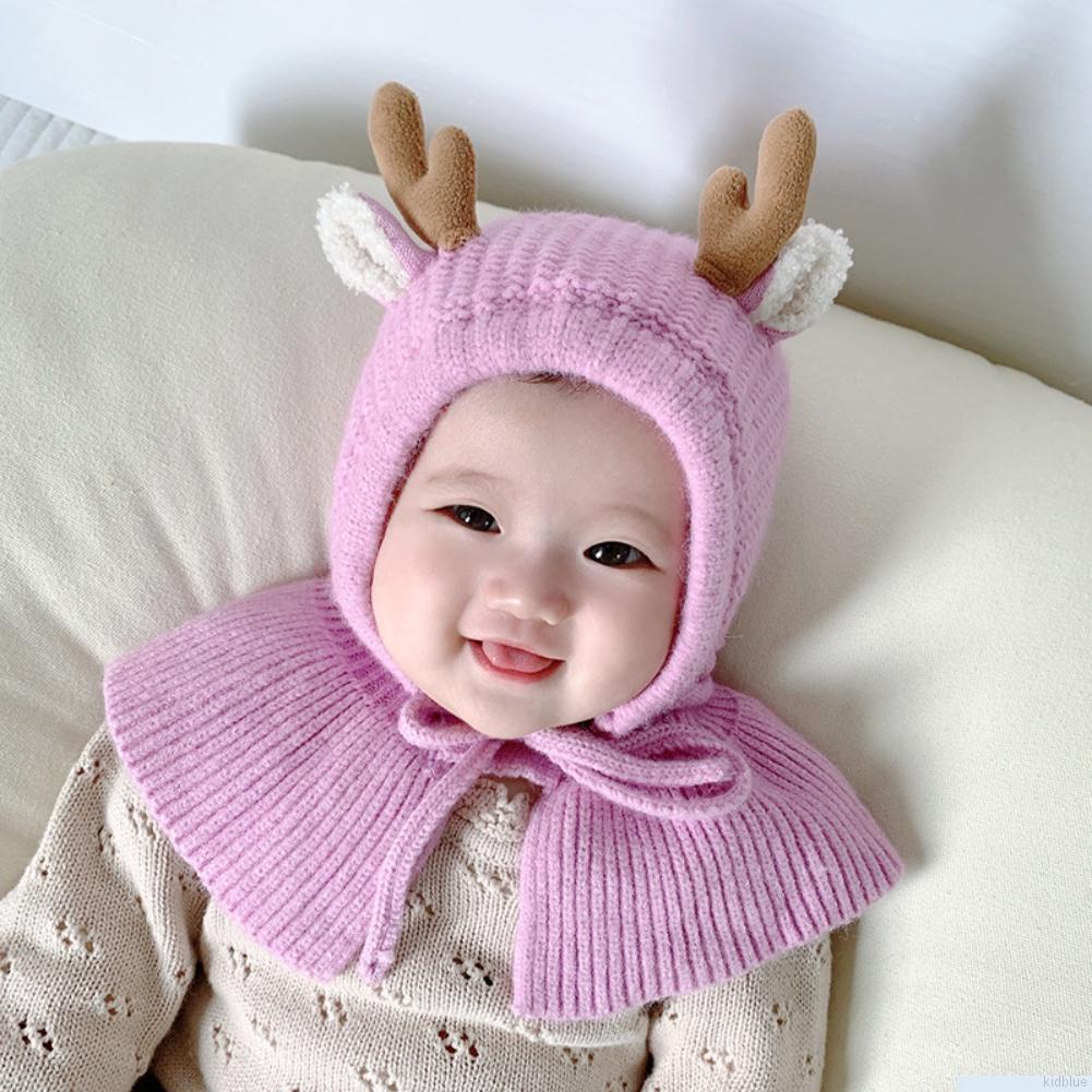Mũ dệt kim dày màu trơn kèm khăn choàng cổ giữ ấm chống gió cho bé gái