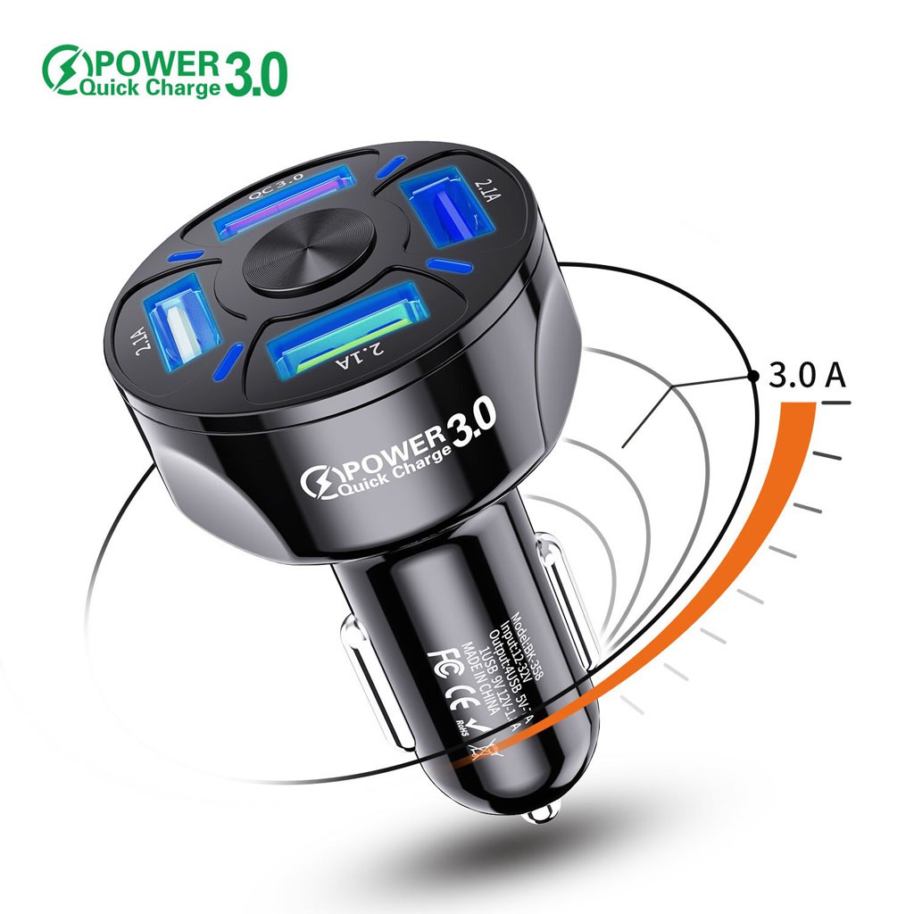 Tẩu Sạc USB Trên Ô Tô - Chia 4 Cổng USB,Có 1 Cổng Quick Sạc Nhanh 3.0 Tiện Lợi - Ver 2