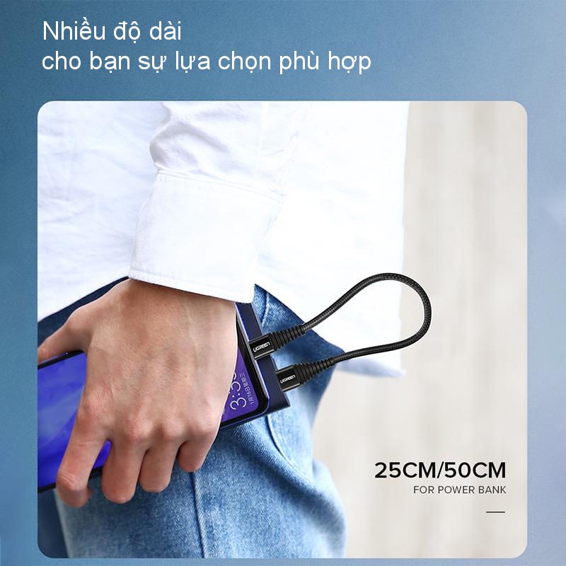 Cáp sạc nhanh USB 2.0 sang USB type C dòng 3A dài 0.25-2m UGREEN US301