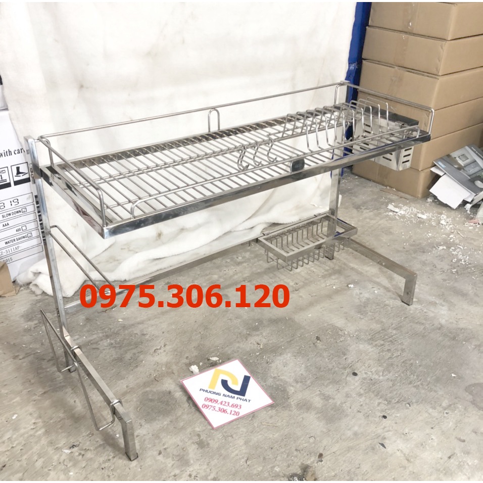 [CHẮC CHẮN NHẤT-TĂM 4LY} Kệ Chén Đa Năng 100% INOX 304 ĐẶT TRÊN THÀNH CHẬU 2 HỘC,KỆ 2 ỐNG ĐŨA KỆ 86cm-96cm-106cm Trắng
