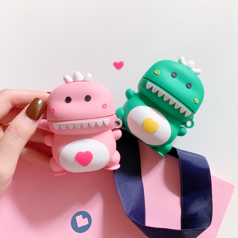 Vỏ Bảo Vệ Hộp Sạc Tai Nghe Airpods Pro 2 3 1 Bằng Silicon Họa Tiết Hoạt Hình Khủng Long Dễ Thương