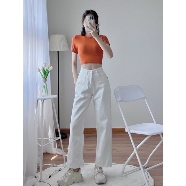 (Chuyên sỉ - ảnh thật ) Áo croptop tay ngắn cổ tròn from ôm dưới 53kg chất thun mát có dãn H.N.M STORE