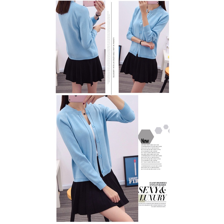 Áo khoác cardigan dệt kim cổ tròn phối nút đơn giản xinh xắn cho nữ