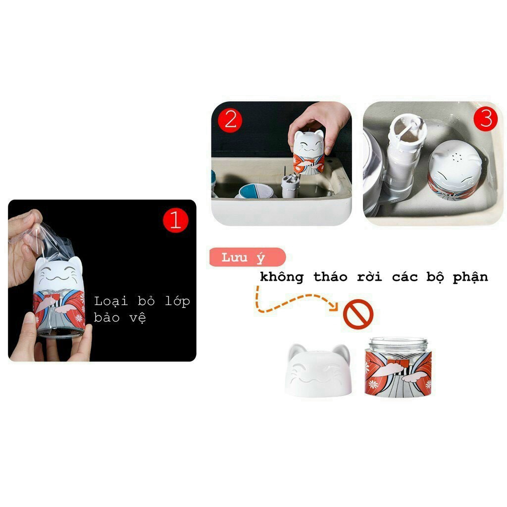 Chai thả xả bồn cầu tẩy rửa khử mùi diệt 99% khuẩn hình chú Mèo Maneki đặc trưng Nhật Bản