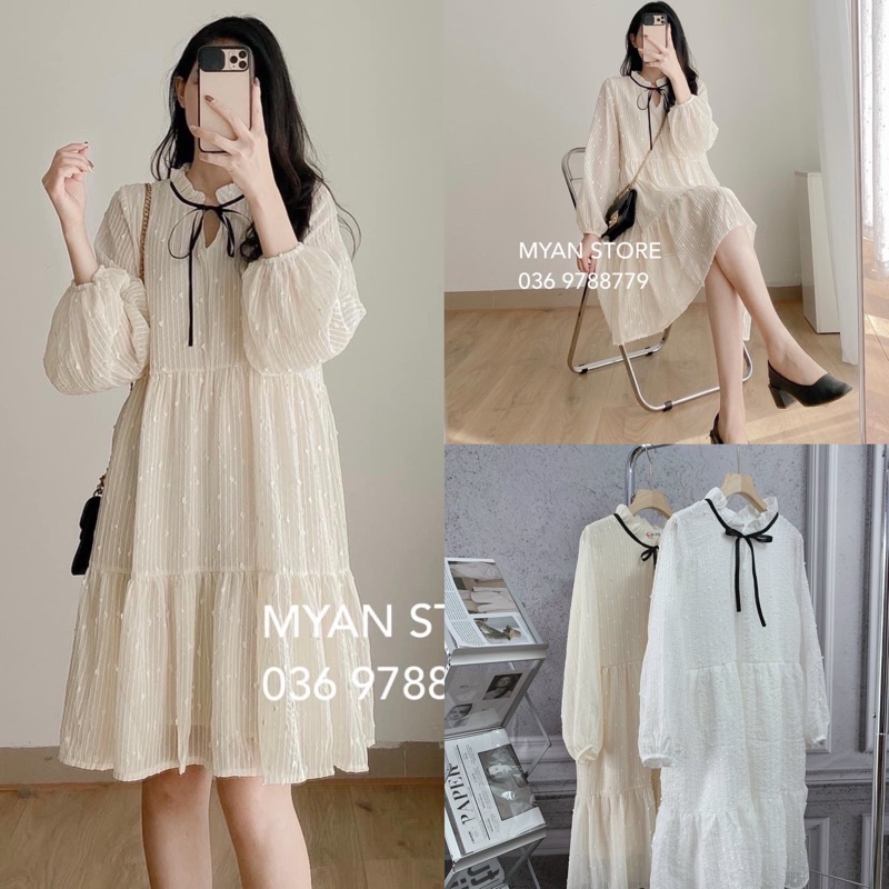 [Ảnh thật/Video]Váy baby doll voan hạt nổi siêu xinh xắn Váy voan ulzzang