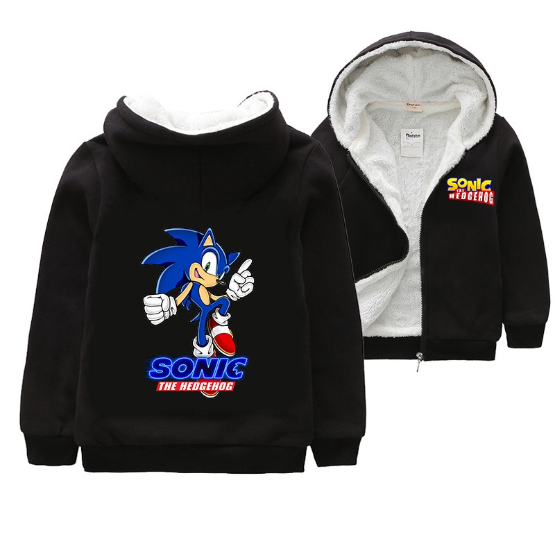 Áo Khoác Len Lông Cừu Dày Dặn Có Khóa Kéo In Hình Sonic the Hedgehog Cho Bé Trai