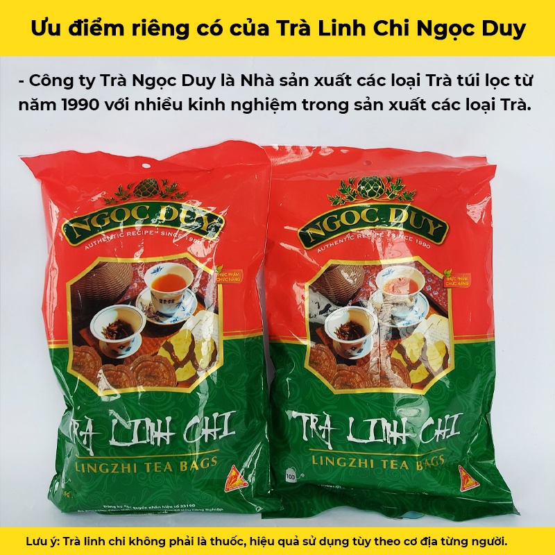 Trà túi lọc linh chi Ngọc Duy, gói 100 túi lọc hỗ trợ thanh nhiệt giải độc, đặc sản Đà Lạt làm quà