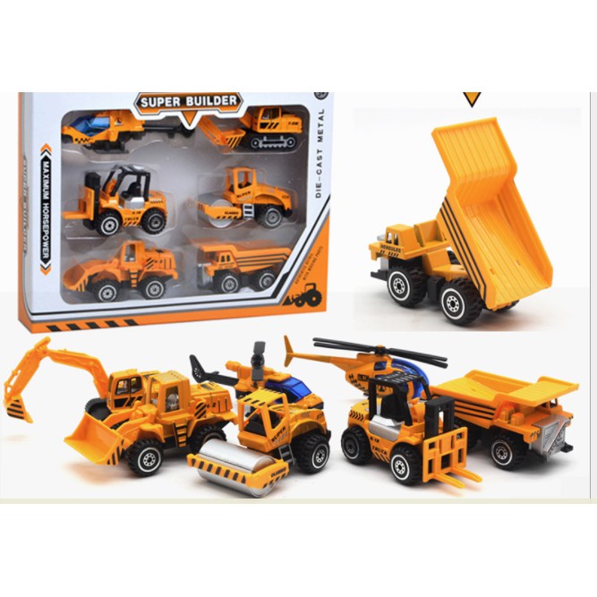 Bộ xe công trình gồm 06 xe các loại xe tỉ lệ 1:64