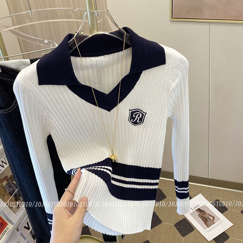 Áo Thun polo Dệt Kim Phong Cách Retro Mỹ Thời Trang Mùa Thu Hàng Mới Dành Cho Bạn Nữ