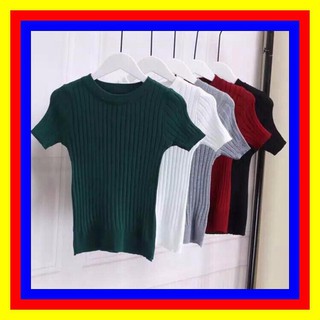 Xả Kho 11431B1 Áo thun gân tay ngắn cổ tròn, freesize dưới 53kg tùy chiều cao, kiểu croptop Xả Kho
