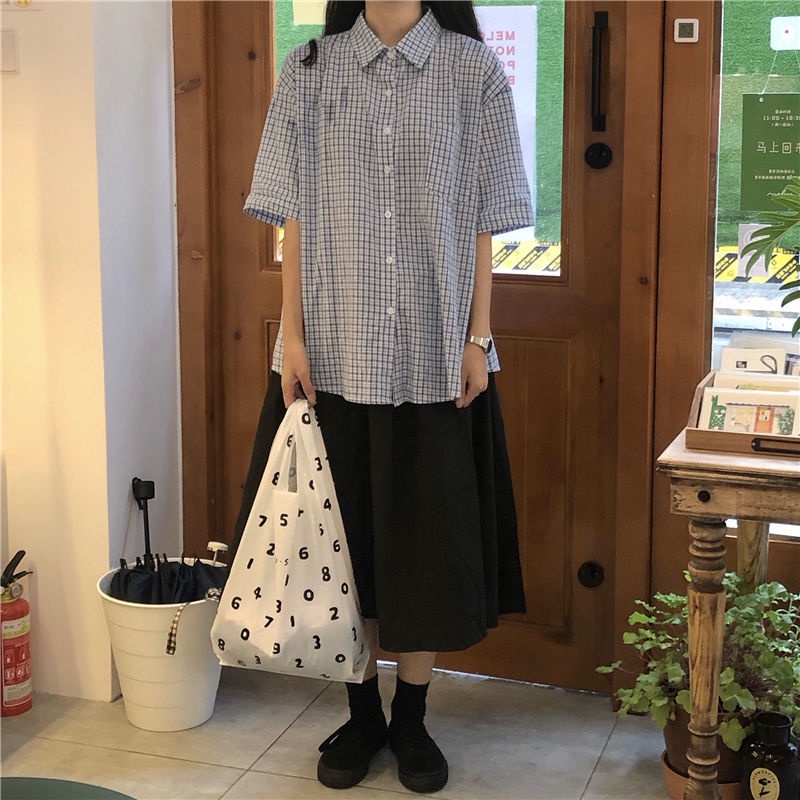 Áo Sơ Mi Ca Rô Ngắn Tay Phong Cách Retro Dành Cho Nữ Hồng  cây kẻ aó sơ mi cộc tay hàn quốc nữ