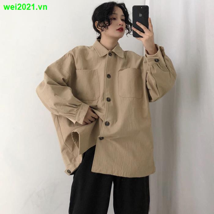 Áo khoác sơ mi denim dáng rộng màu gradient phong cách Hàn Quốc mới 2020