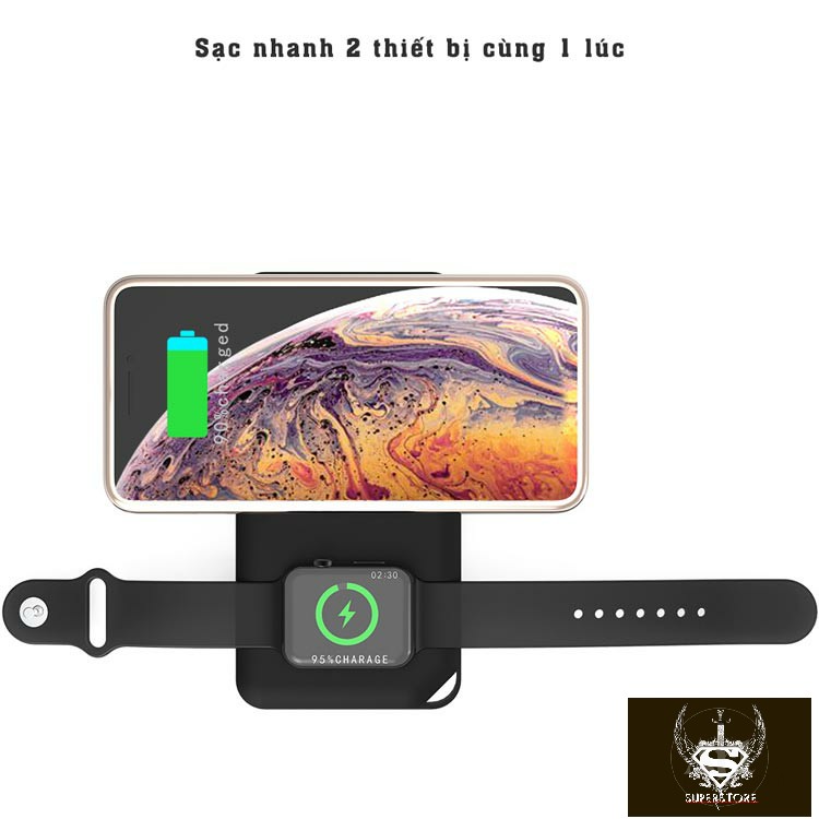 Pin sạc dự phòng không dây 10000mAh 2in1 W6 cho Iphone và Apple Watch (Black) - Skylife