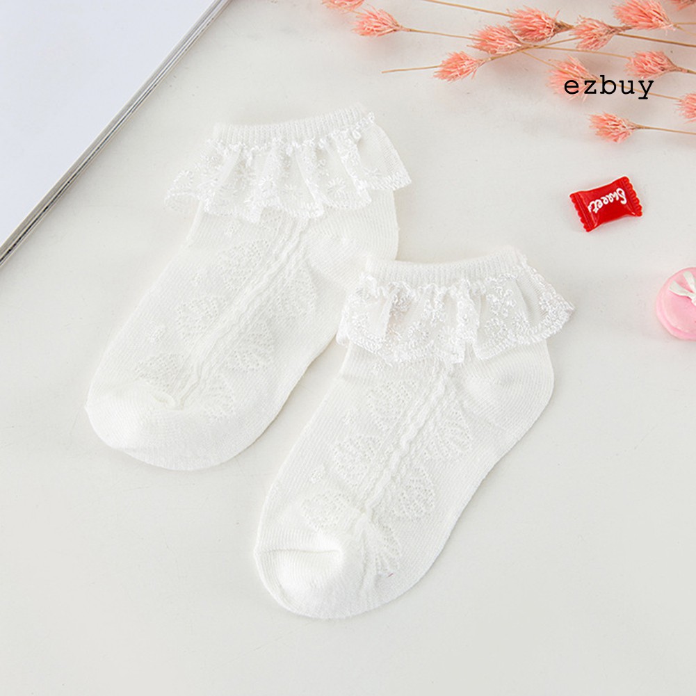 Tất Cotton Phối Ren Thoáng Khí Màu Trơn Dễ Thương Cho Bé Gái