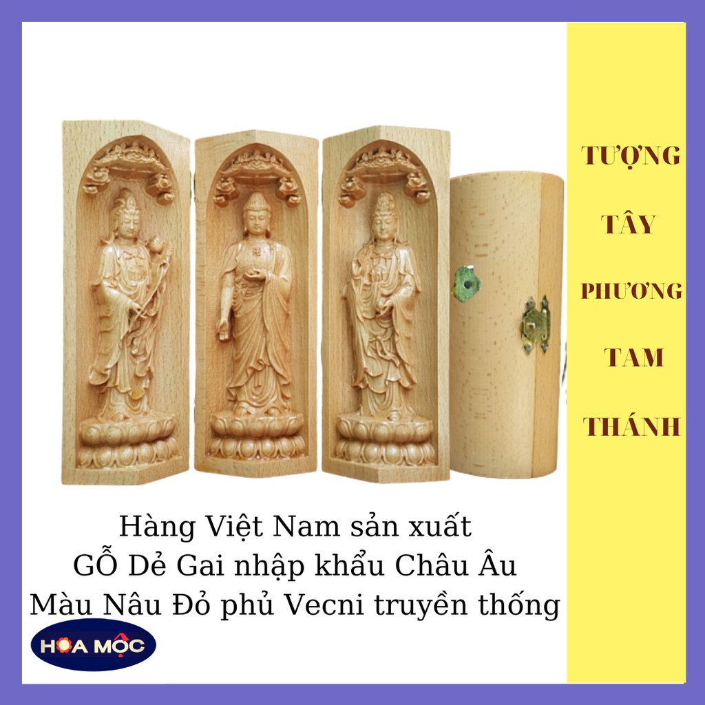 Tượng Tây Phương Tam Thánh Phật A Di Đà - Quán Âm Bồ Tát - Đại Thế Chí Bồ Tát. Điêu Khắc Gỗ. Quà Tặng và Tượng Trang Trí