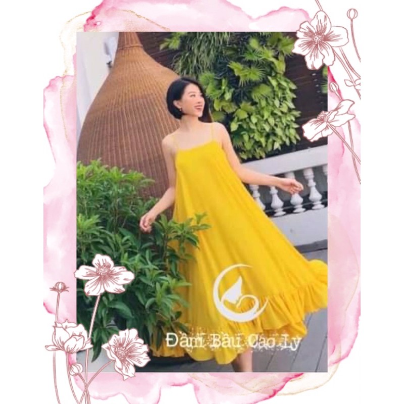 Đầm bầu, Đầm bigsize chất chiffon 2 màu đỏ đô, vàng tươi, tùng xoè- Đầm Bầu Cao Ly