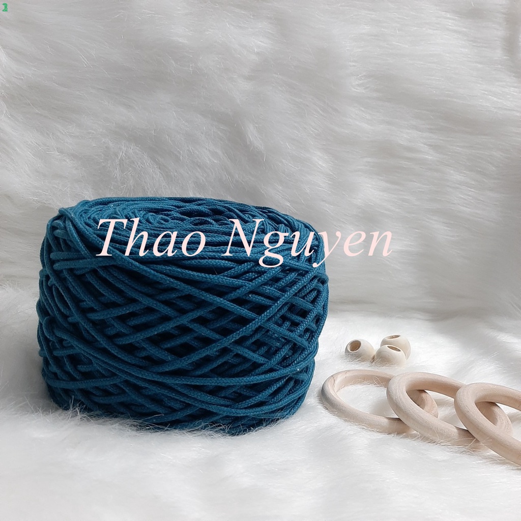 Dây dệt mắt na, dây dệt cotton đan macrame. sz 3mm. màu XANH CỔ VỊT