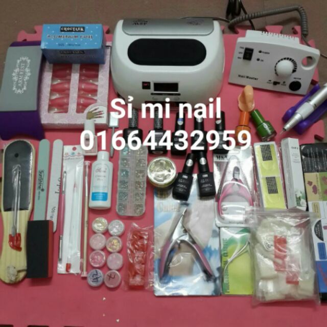 Sét nail dành cho người mới học hoặc thợ mới mở tiệm nail sét gồm máy hơ 48w điện tử siêu tốt siêu bền và máy mài jm208