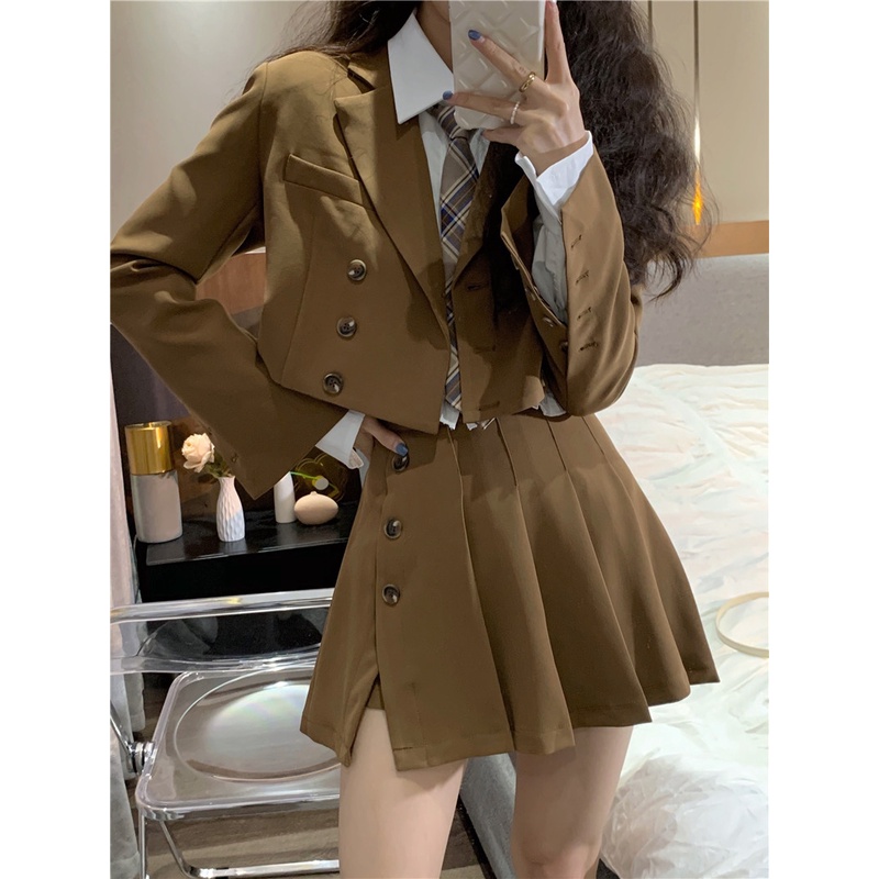 Set Áo Vest Croptop Và Chân Váy Tennis Thời TRang Dành Cho Nữ