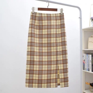 Chân váy midi kẻ xẻ bên MS1939