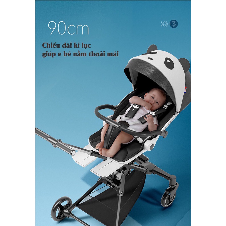 Xe đẩy du lịch gấp gọn 4 bánh 2 chiều 3 tư thế Playkids X6-3, ghế xoay 360 độ ngả 175 độ, dành cho bé 0 - 6 tuổi