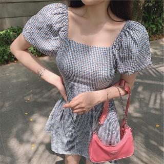 Đầm sọc ca rô họa tiết hoa cúc nhỏ thời trang hàn quốc 2020 dành cho nữ