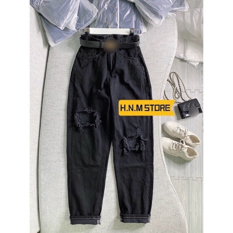 Quần baggy jean nữ rách gối 2 bên hot nhất