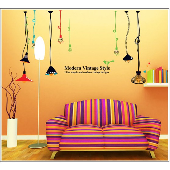Decal trang trí tường Bóng đèn dây phong cách ( 5 bóng )