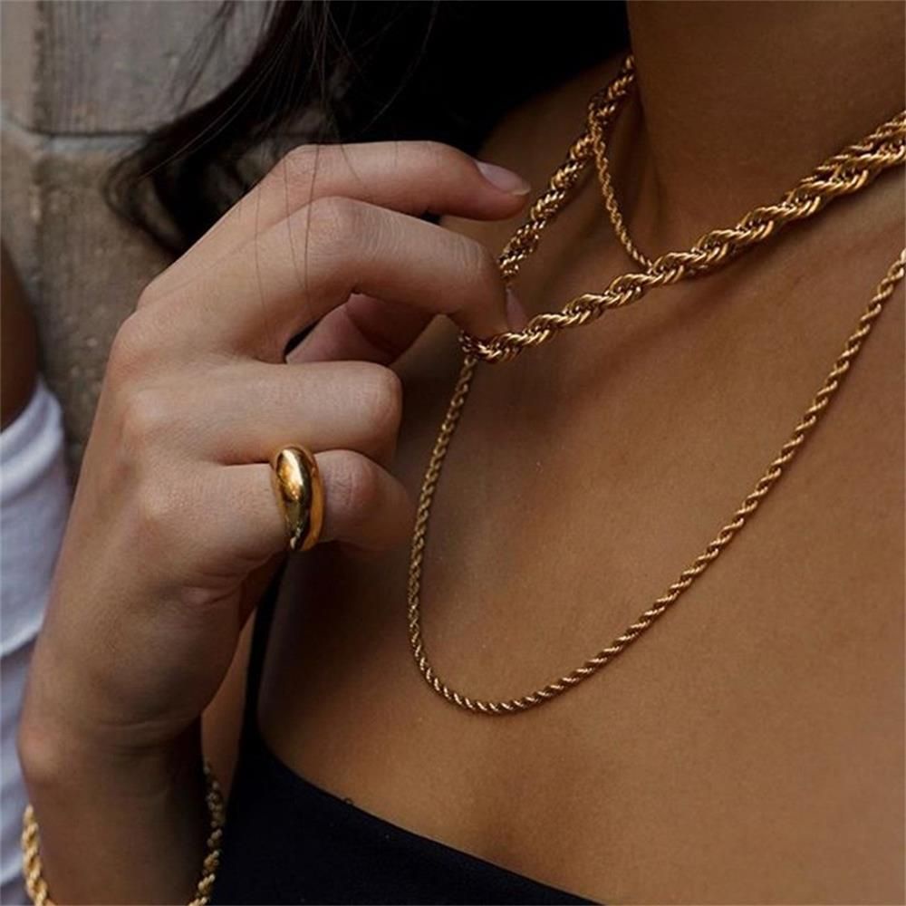 Vòng cổ Sợi Xích Bằng Thép Không Gỉ Dạng Bện Thời Trang|Nhẫn Đeo Tay Nhiều Màu Sắc Thời Trang Cho Nam Và Nữ