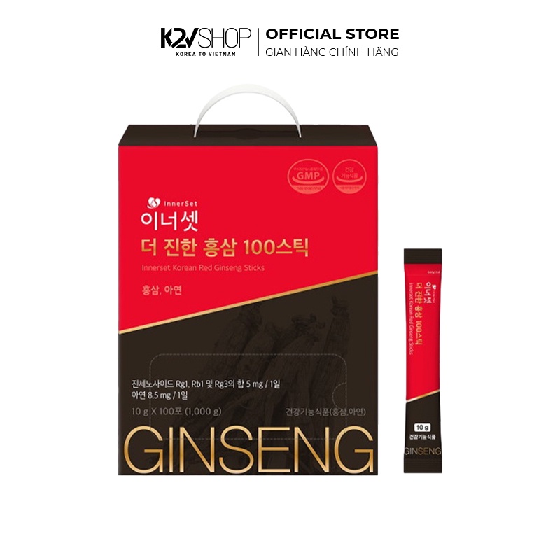 Hộp 100 Gói Nước Hồng Sâm Innerset Korean Red Ginseng Sticks 10g/gói - K2V Shop