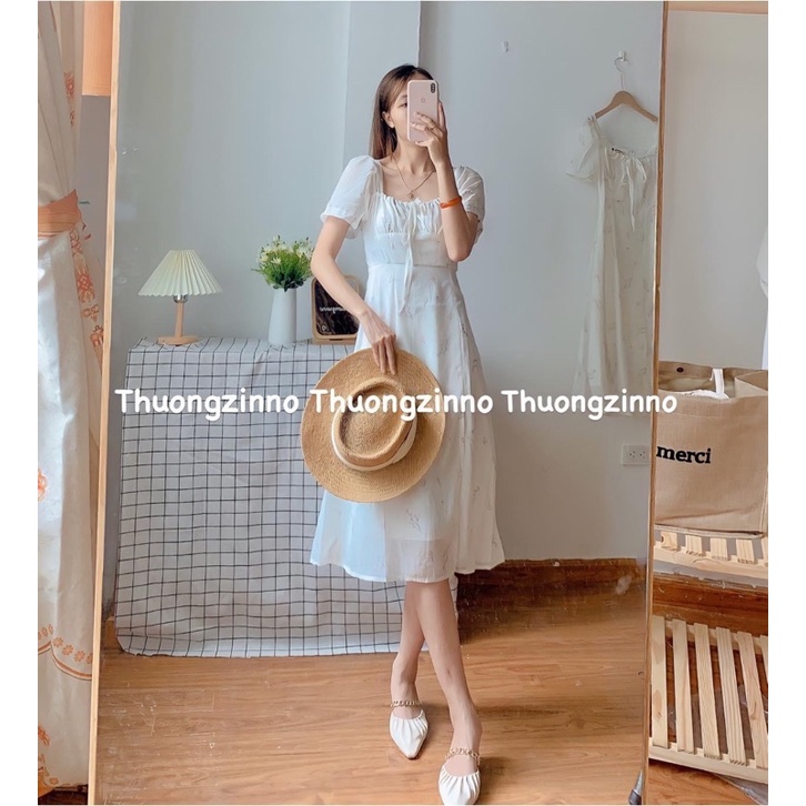 Đầm hoa nhí chun ngực điệu đà Váy hoa vintage dáng dài dự tiệc