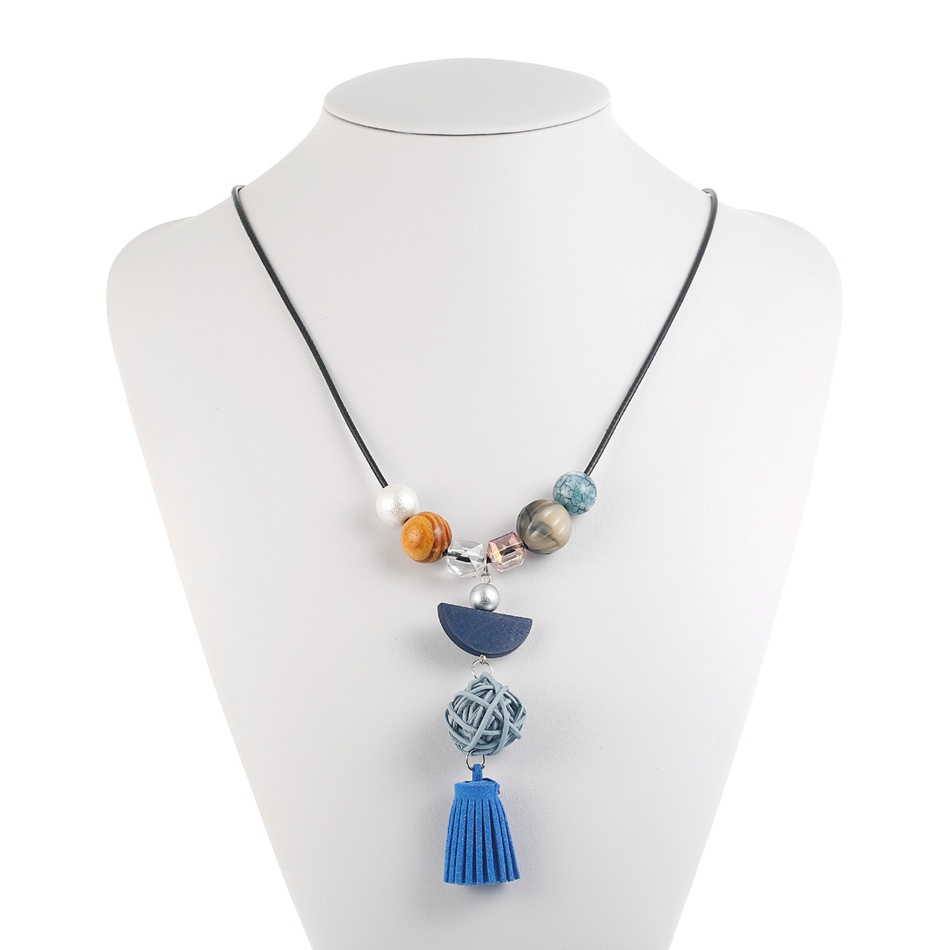 Vòng cổ Dáng Dài Mặt Tròn Phối Tua Rua Nhiều Màu Sắc Phong Cách Retro