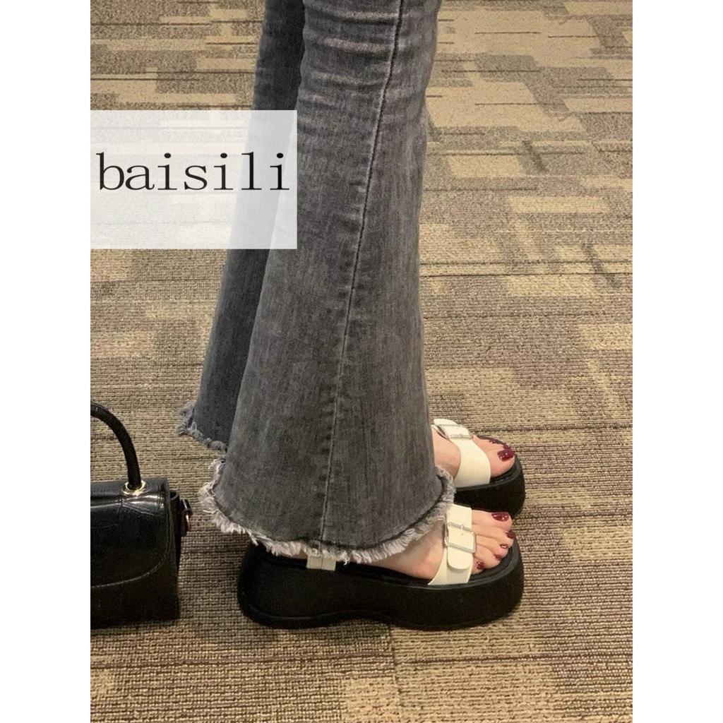 SANDAL XUỒNG BAISILI - GIÀY ĐẾ BẰNG QUAI NGANG KHÓA PHONG CÁCH THỜI TRANG NỮ HIỆN ĐẠI BS230423