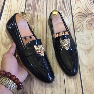 Giầy tây giày lười nam hàn quốc bóng logo hổ báo may đế ( chất store )