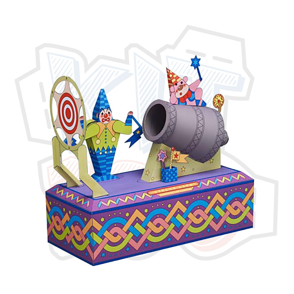 Mô hình giấy đồ chơi chuyển động Clowns Out of a Cannon