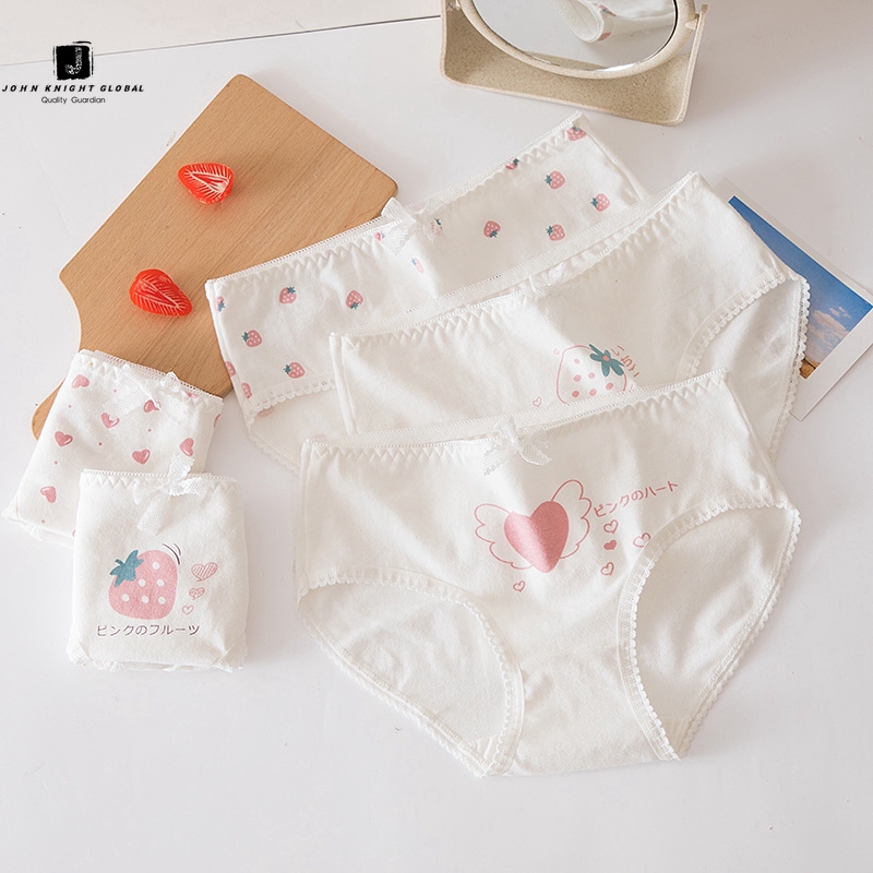 Quần Lót Vải Cotton Hình Trái Dâu Dễ Thương Dành Cho Nữ JKG
