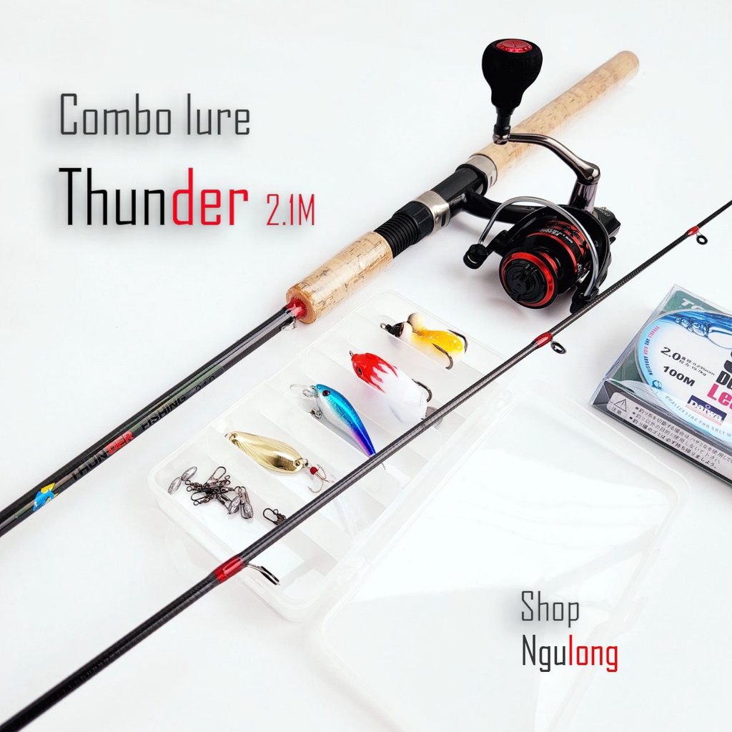 Bộ cần câu lure Thunder nâu đen máy đứng Deukio FS2000 tặng bộ mồi câu BCM21- Đứng