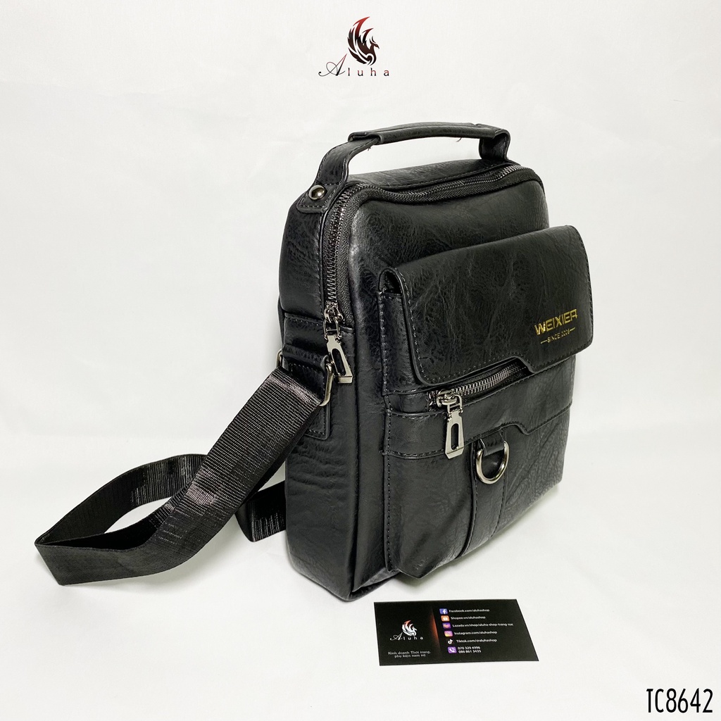 Túi chéo vuông cổ điển, da PU, nhiều ngăn, có tay nắm mềm, kiểu dáng lịch lãm - TC8642 - Aluha